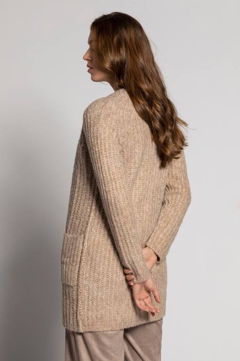 Long-Strickjacke Identity, Grobstrick, offene Form, Langarm