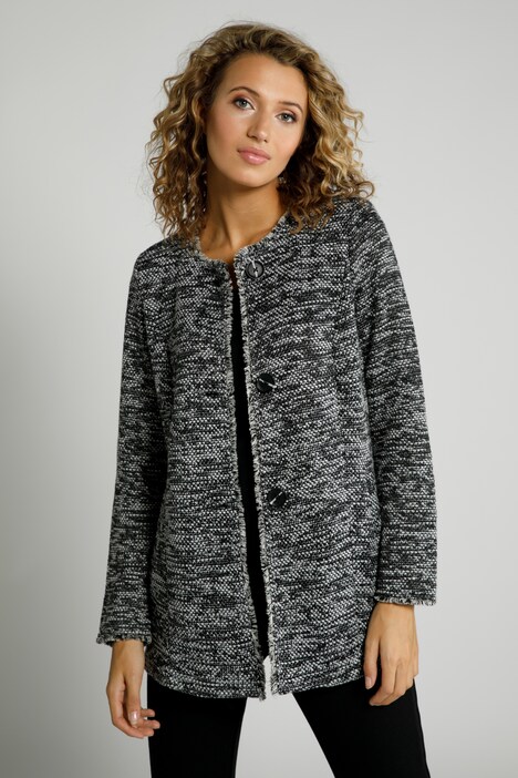 Longjacke, meliert, Rückenband, Fransenkanten, pflegeleicht