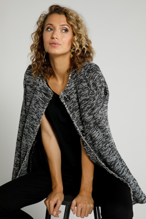 Longjacke, meliert, Rückenband, Fransenkanten, pflegeleicht