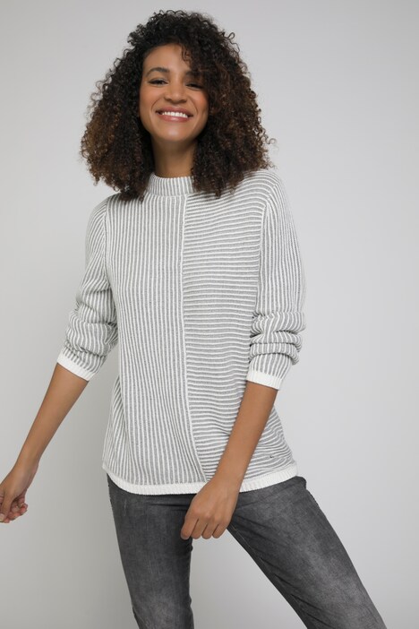 Pullover, Strukturmix, Stehkragen, Langarm