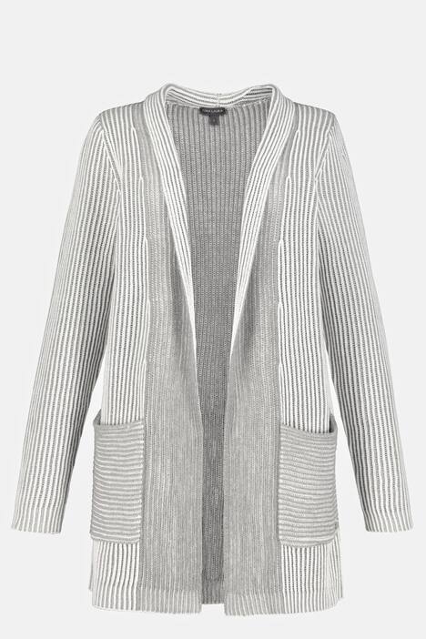 Strickjacke, feine Streifen, längere, offene Form