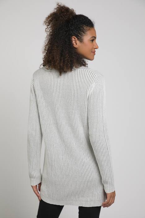 Strickjacke, feine Streifen, längere, offene Form