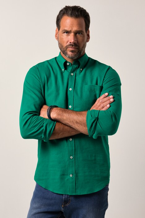Hemd, Langarm, Leinenmix, Buttondown-Kragen, Modern Fit