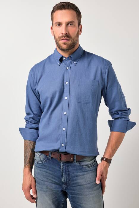 Overhemd van een linnenmix, lange mouwen, button-down kraag, modern fit