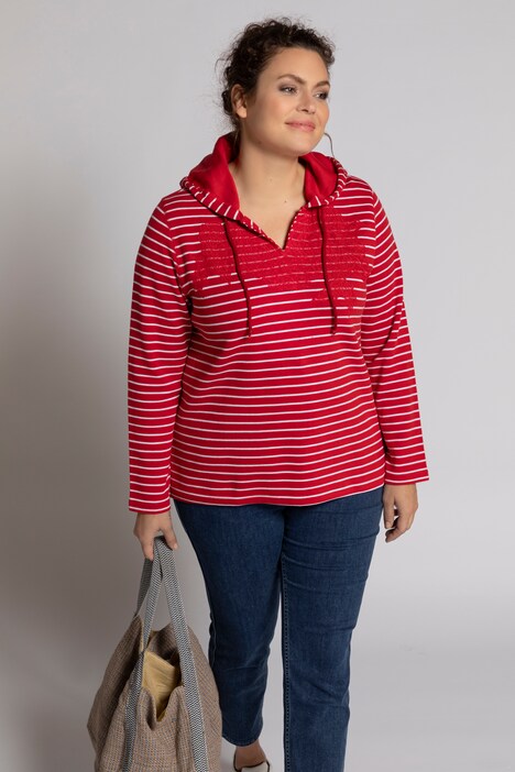 Embroidered Floral Lace Hooded Stripe Sweatshirt