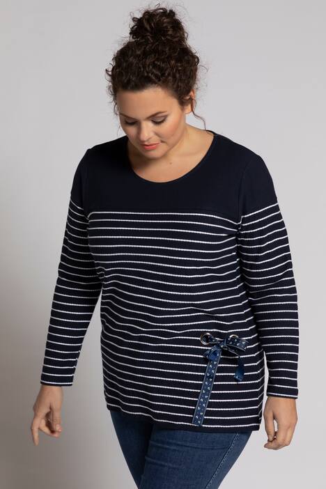 Breton Stripe Grommet Accent Round Neck Sweatshirt