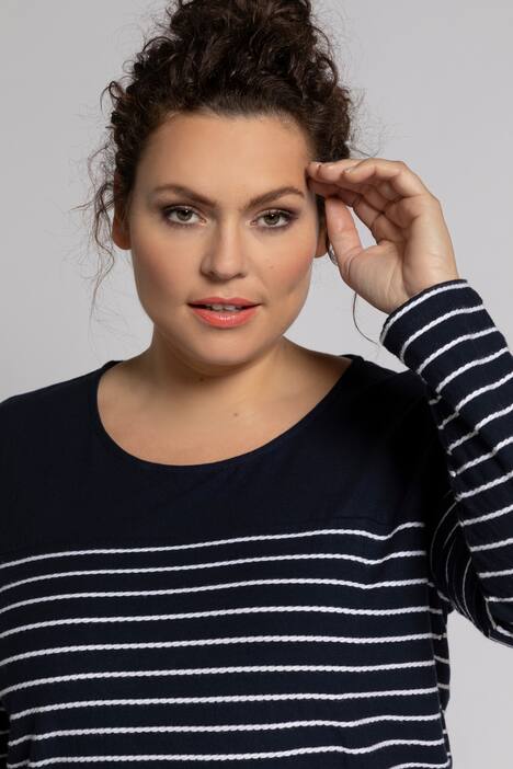 Breton Stripe Grommet Accent Round Neck Sweatshirt