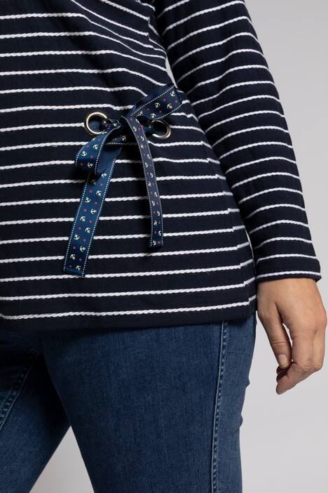 Breton Stripe Grommet Accent Round Neck Sweatshirt