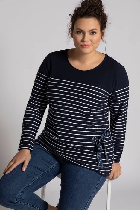 Breton Stripe Grommet Accent Round Neck Sweatshirt