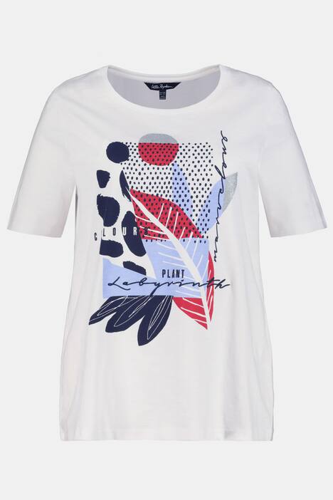 T-Shirt, Blättermotiv, Classic, Stickerei, Halbarm