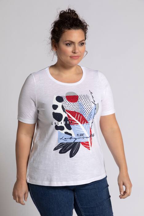 T-Shirt, Blättermotiv, Classic, Stickerei, Halbarm