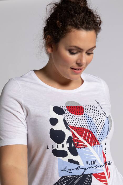 T-Shirt, Blättermotiv, Classic, Stickerei, Halbarm