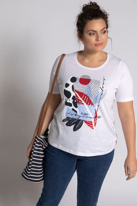 T-Shirt, Blättermotiv, Classic, Stickerei, Halbarm