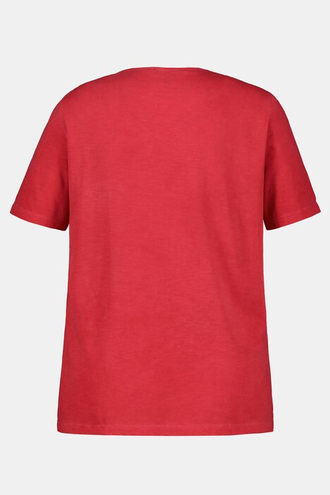 Crochet Trim V-Neck Cold Dye Slub Yarn Tee