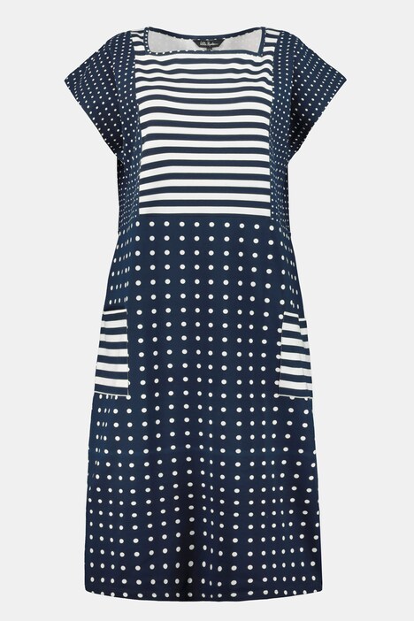 Robe midi, pois, rayures, encolure carrée