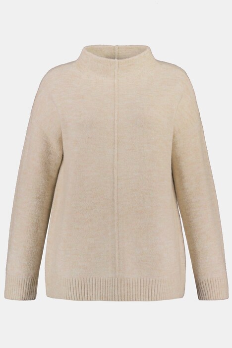 Pullover, Ziernaht, Oversized, Stehkragen, Langarm
