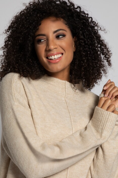 Pullover, Ziernaht, Oversized, Stehkragen, Langarm