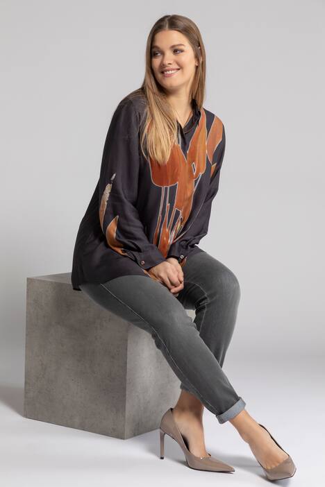 Bluse, Blätterdesign, Viskose, Langarm