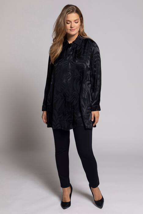 Long-Blusenjacke, durchgeknöpft, Jacquard, Langarm