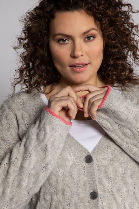 Strickjacke, Ajourmuster, Farbkanten, kuschelweich