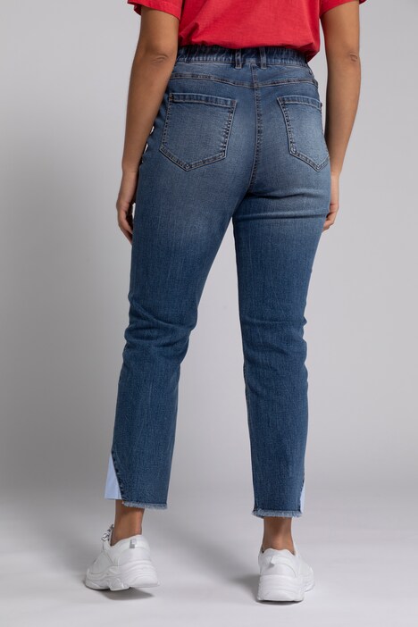 verkürzte Jeans Sammy, Fransensaum, Streifeneinsatz