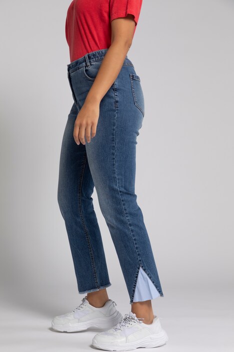 verkürzte Jeans Sammy, Fransensaum, Streifeneinsatz