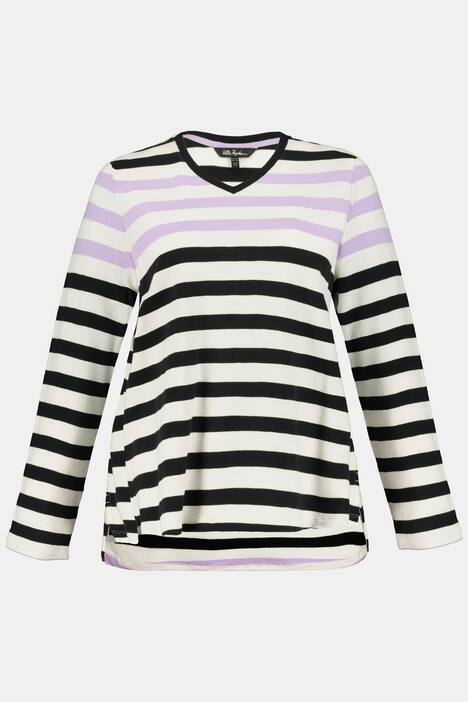 Sweatshirt, Streifen, A-Linie, V-Ausschnitt, Langarm