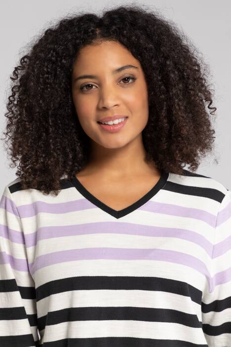 Sweatshirt, Streifen, A-Linie, V-Ausschnitt, Langarm