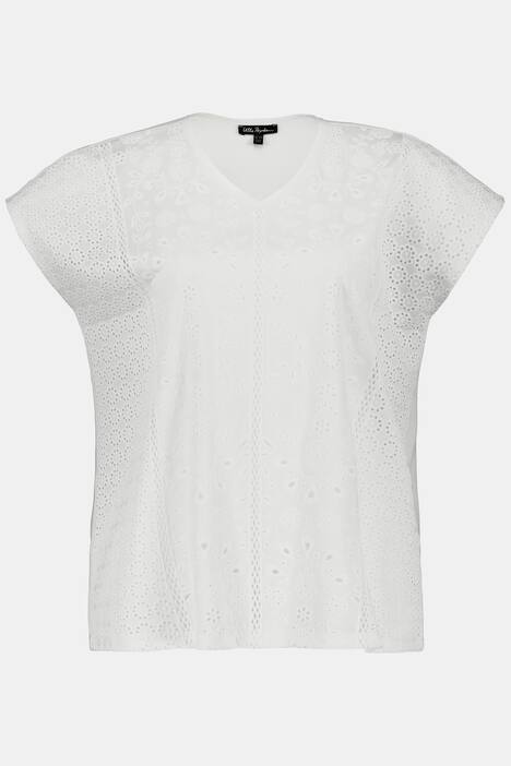 T-Shirt, Lochstickerei, Oversized, Halbarm