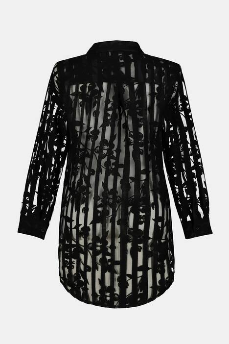 Bluse, Blattmuster, Ausbrenner-Qualität, hinten länger