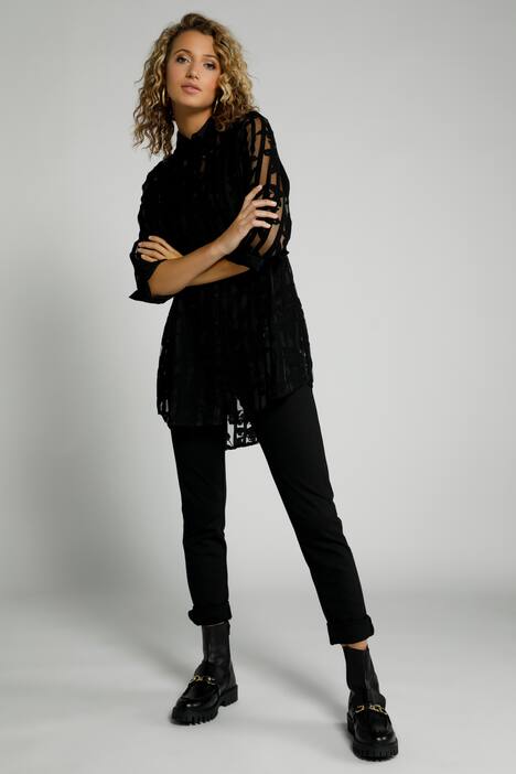 Bluse, Blattmuster, Ausbrenner-Qualität, hinten länger
