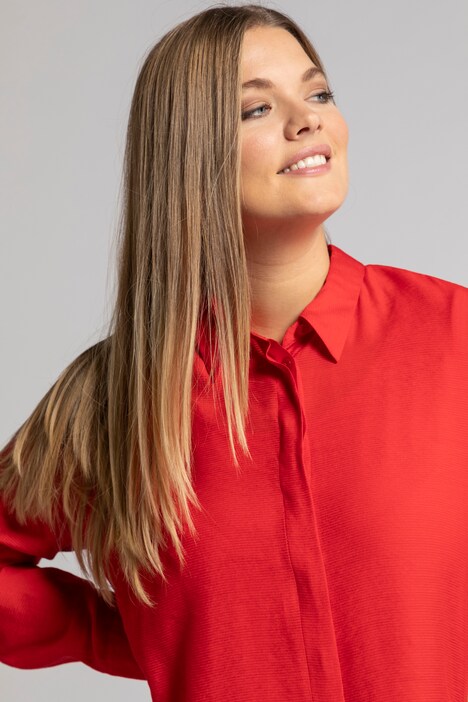 Bluse, Querstreifen, Zipfelsaum, Langarm