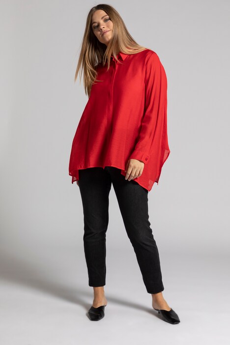 Bluse, Querstreifen, Zipfelsaum, Langarm