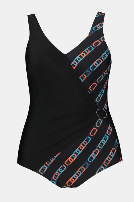 Chain Print Surplice Wrap Front Lined Swimsuit