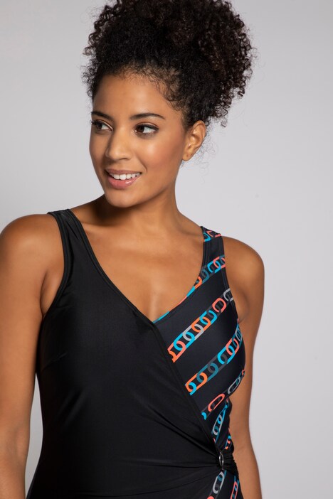 Chain Print Surplice Wrap Front Lined Swimsuit