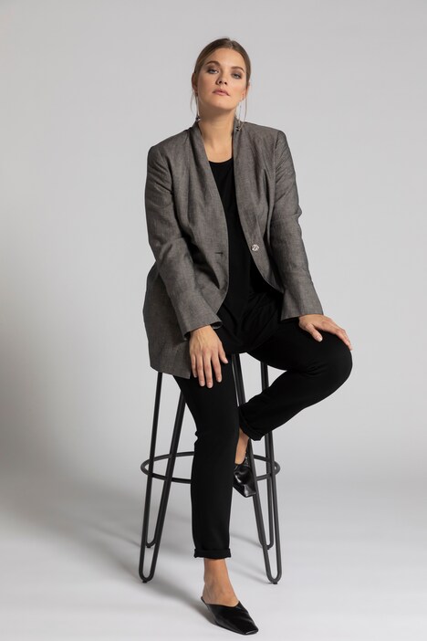 Blazer, Leinen/Lyocell, V-Ausschnitt, Langarm