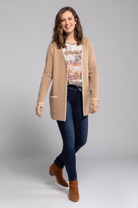 Long-Strickjacke, Doubleface, V-Ausschnitt