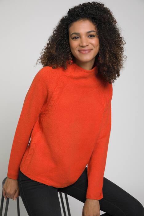 Pullover, Zopfmuster, Stehkragen, weicher Feinstrick