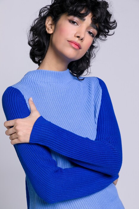 Pullover, asymmetrische Front, Stehkragen, Langarm