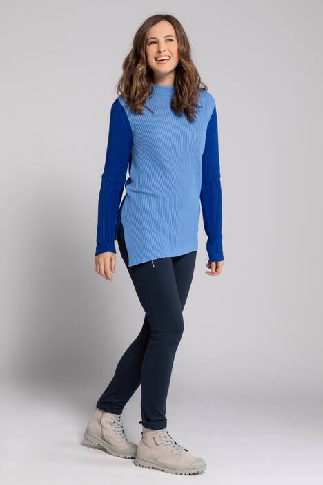 Pullover, asymmetrische Front, Stehkragen, Langarm