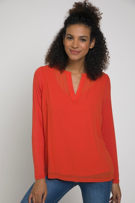 Schlupfbluse, doppellagige Vorderseite, Chiffon, Jersey