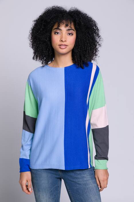 Pullover, Blockstreifen, Rundhals, weicher Feinstrick