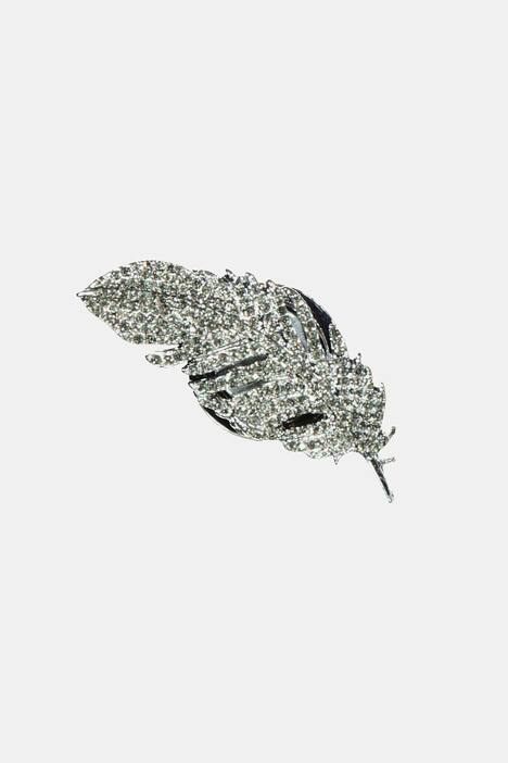 Brosche Identity, Feder, Metallic mit Glitzersteinchen