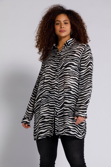 Shirt blouse, crepe with zebra print, boxy fit, long sleeves
