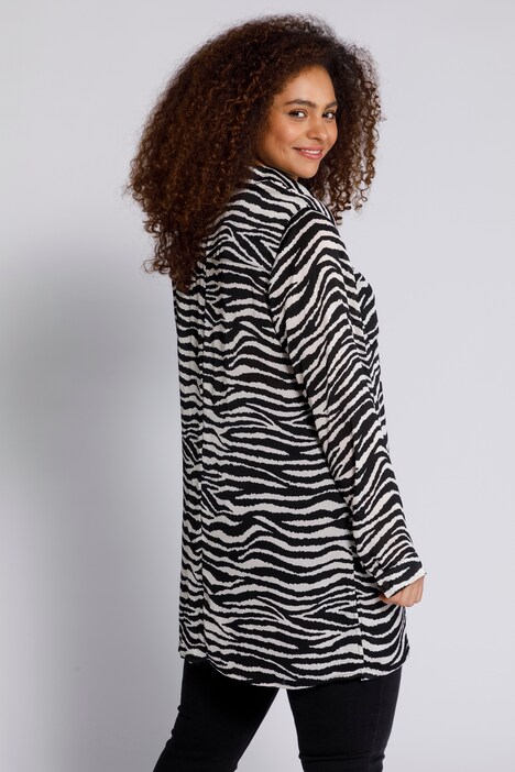 Shirt blouse, crepe with zebra print, boxy fit, long sleeves