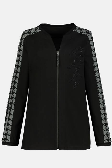 Sweatjacke Identity, Hahnentritt-Einsatz, Glitzer-Motiv, Langarm