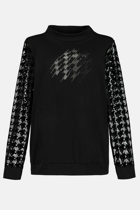 Sweatshirt Identity, Hahnentritt-Motiv, transparenter Langarm