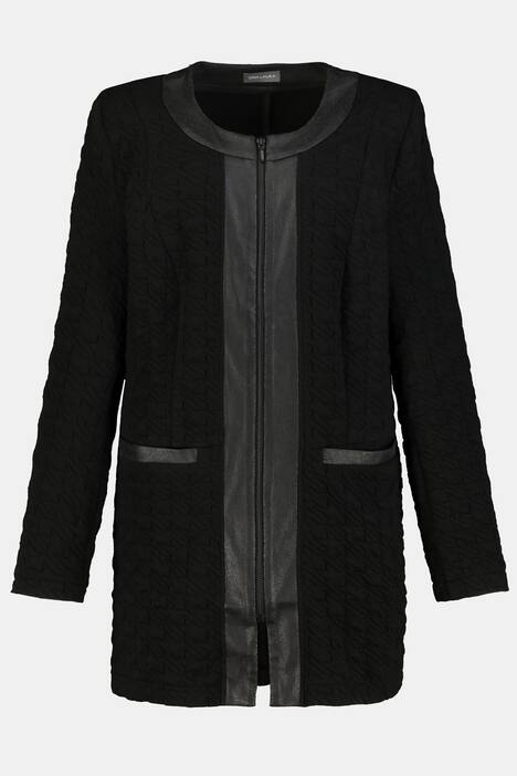 Blazer Identity, Hahnentritt-Jacquard, Lederoptik-Details, Langarm