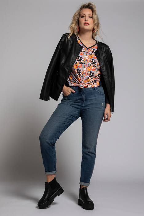 Floral Front Solid Back Layer Look V-Neck Tee