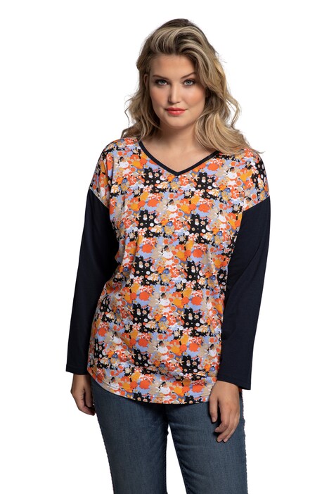 Tričko, květovaný vzor, oversize, 3/4 rukávy